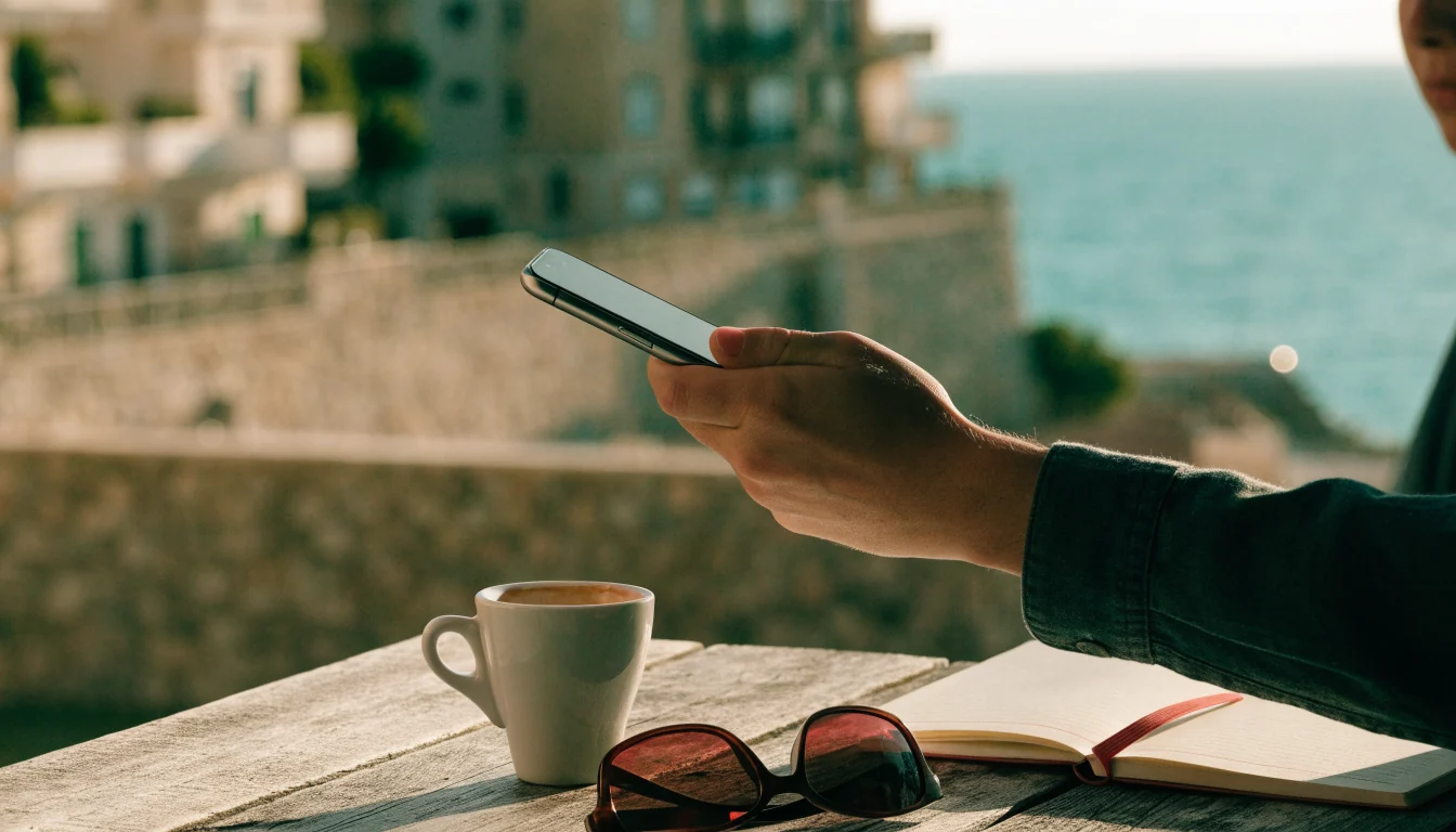 Pametni telefon na stolu uz kavu na hrvatskoj terasi